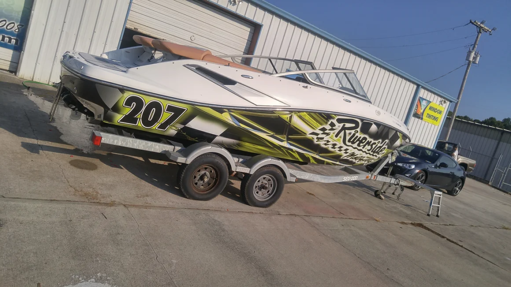 We wrapped this boat for Riverside we can wrap your boat too at Elite Sign Services