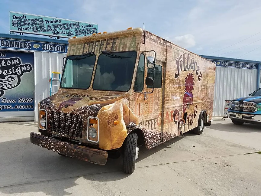 commervial vehicle wrap for jitterz coffee by elite sign services