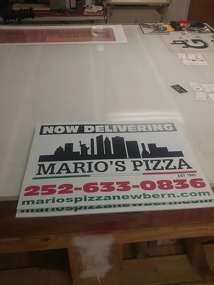 mario's pizza yard sign by elite sign services