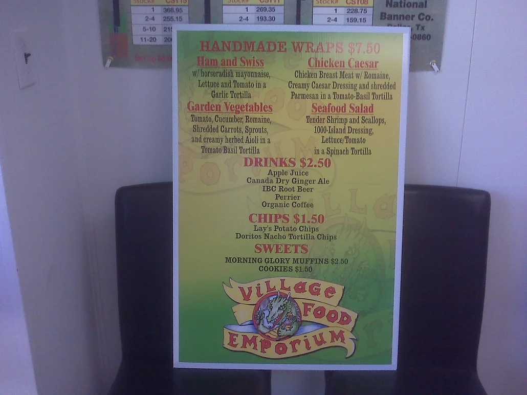 resturant small menu sign by elite sign services